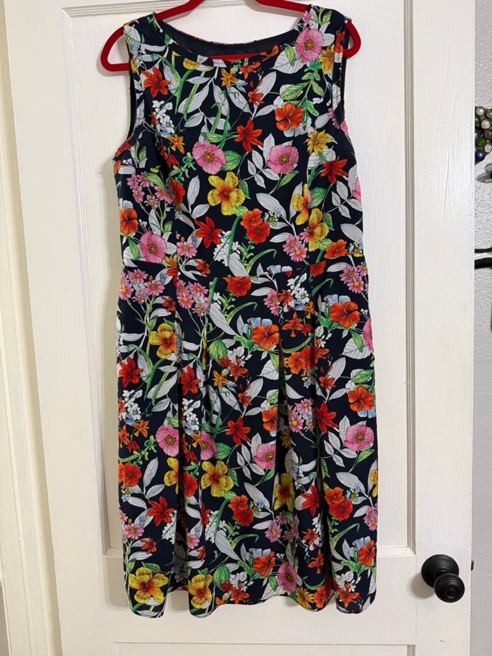 Jones New York Navy Dress with Floral Trim
